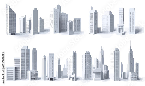 Minimalist 3D City Skylines in Vector Style for Architectural Design and Urban Planning