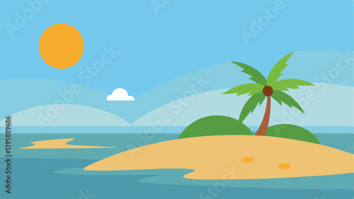 Golden Morning Light on an Empty Tropical Island Beach Vector Illustration Background