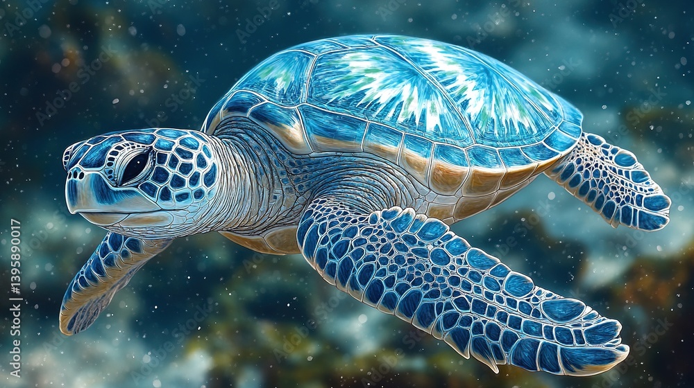 Obraz premium Majestic sea turtle gracefully navigating through a vibrant underwater realm