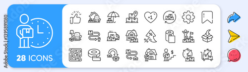 Moving service line icons. Interest rate, AI generate, Inflation icons. Furniture move, rent space and adhesive tape set. Package delivery, relocation service and carrying man line icons. Vector