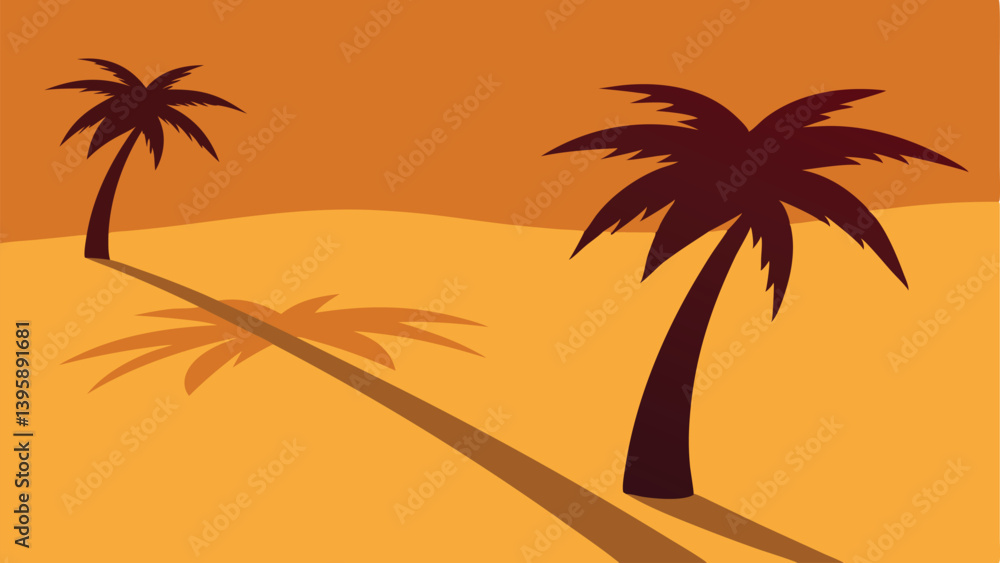 Soft Palm Shadows on Golden Sand During a Beautiful Sunrise Vector Illustration Background Soft Palm Shadows on Golden Sand During a Beautiful Sunrise Vector Illustration Background