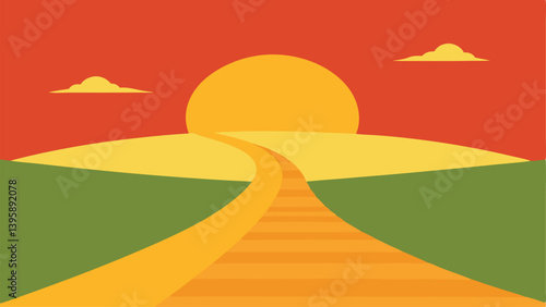 Gentle Path Cutting Through a Field Brightened by a Low Sun Vector Illustration Background