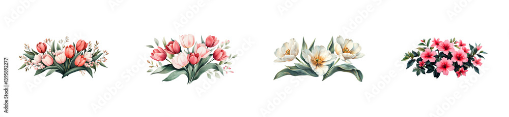 Bouquet assortment of tulips and azalea, cut out transparent Bouquet assortment of tulips and azalea, cut out transparent