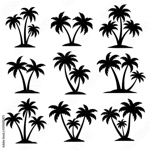 silhouette palm, date or coconut trees set for designing website, app, ui, poster, card, cover etc. 