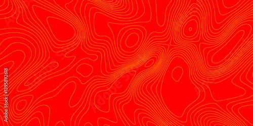 Geometrics line technology topo landscape grid map geodesy topography map trendy modern background and minimal terrain texture, abstract texture of yellow topographic map lines on red background.