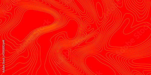 Geometrics line technology topo landscape grid map geodesy topography map trendy modern background and minimal terrain texture, abstract texture of yellow topographic map lines on red background.