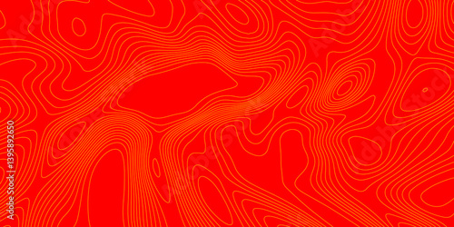 Geometrics line technology topo landscape grid map geodesy topography map trendy modern background and minimal terrain texture, abstract texture of yellow topographic map lines on red background.