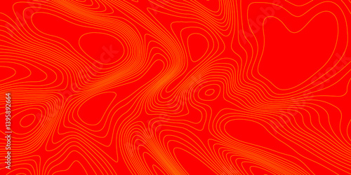 Geometrics line technology topo landscape grid map geodesy topography map trendy modern background and minimal terrain texture, abstract texture of yellow topographic map lines on red background.