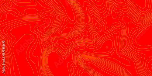 Geometrics line technology topo landscape grid map geodesy topography map trendy modern background and minimal terrain texture, abstract texture of yellow topographic map lines on red background.