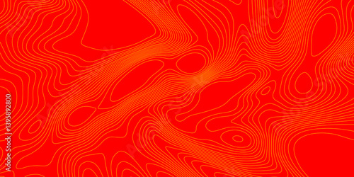 Geometrics line technology topo landscape grid map geodesy topography map trendy modern background and minimal terrain texture, abstract texture of yellow topographic map lines on red background.