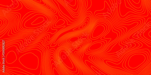 Geometrics line technology topo landscape grid map geodesy topography map trendy modern background and minimal terrain texture, abstract texture of yellow topographic map lines on red background.