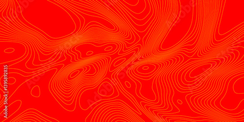 Geometrics line technology topo landscape grid map geodesy topography map trendy modern background and minimal terrain texture, abstract texture of yellow topographic map lines on red background.