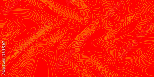 Geometrics line technology topo landscape grid map geodesy topography map trendy modern background and minimal terrain texture, abstract texture of yellow topographic map lines on red background.