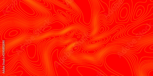 Geometrics line technology topo landscape grid map geodesy topography map trendy modern background and minimal terrain texture, abstract texture of yellow topographic map lines on red background.