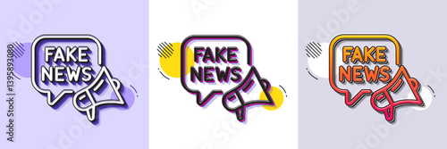 Fake news line icon. Halftone dotted pattern. Gradient icon with grain shadow. Propaganda conspiracy chat sign. Wrong truth megaphone symbol. Line fake news icon. Various designs. Vector