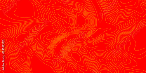 Geometrics line technology topo landscape grid map geodesy topography map trendy modern background and minimal terrain texture, abstract texture of yellow topographic map lines on red background.