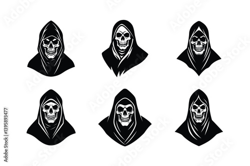 skull in hood  grim reaper style vector art silhouette