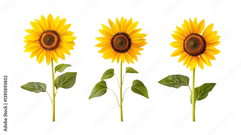 Obraz premium Pack Sunflower Set in Different Poses on Transparent Background for Food, Healthy, and Agriculture-Themed Designs