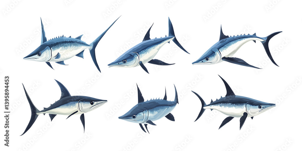 Pack Swordfish Set in Different Poses on Transparent Background for Seafood, Marine, and Culinary-Themed Designs Pack Swordfish Set in Different Poses on Transparent Background for Seafood, Marine, and Culinary-Themed Designs