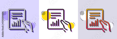 Hold Report document line icon. Halftone dotted pattern. Gradient icon with grain shadow. Analysis Chart or Sales growth sign. Statistics data symbol. Line document icon. Various designs. Vector