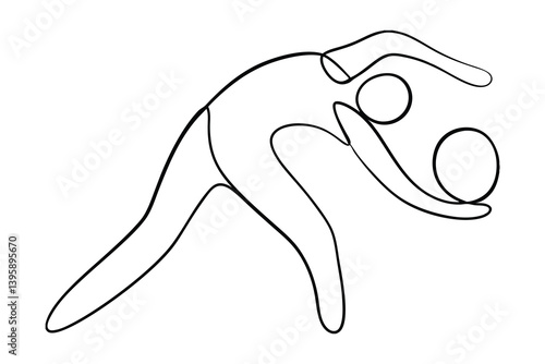 Minimalist Outline Of Rhythmic Gymnast With Ball In Black And White Illustration