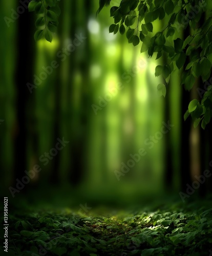 Fototapeta Naklejka Na Ścianę i Meble -  Lush green forest path inviting exploration and tranquility in nature