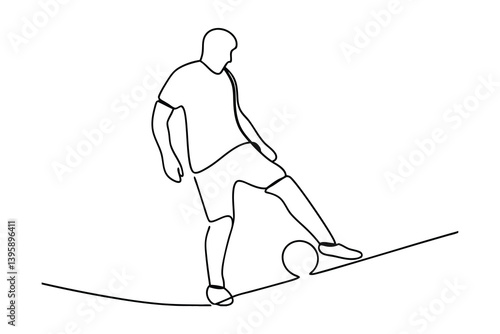 Single Line Drawing Illustration Of Soccer Player With Ball Minimalist Art