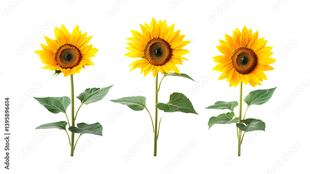 Fototapeta premium Pack Sunflower Set in Different Poses on Transparent Background for Food, Healthy, and Agriculture-Themed Designs
