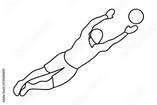 Goalkeeper Vector Illustration Outlined Reaching For The Ball With Gloved Hands