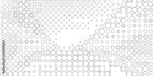 Black spots and dotted shape geometric pattern marks on white background, abstract texture of old background distorted stroke trendy design defect distressed effect halftone dots screen texture.