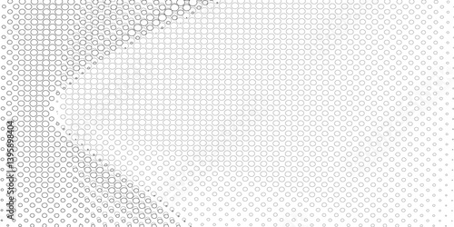 Black spots and dotted shape geometric pattern marks on white background, abstract texture of old background distorted stroke trendy design defect distressed effect halftone dots screen texture.
