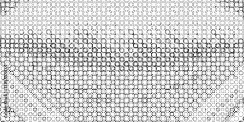 Black spots and dotted shape geometric pattern marks on white background, abstract texture of old background distorted stroke trendy design defect distressed effect halftone dots screen texture.