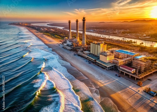 Huntington Beach Power Plant Aerial Drone View: Coastal California Energy Infrastructure