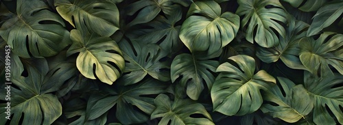 Wallpaper Mural Lush green tropical monstera leaves background. (2) Torontodigital.ca