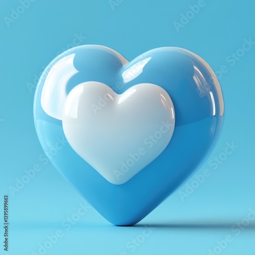 Glossy light blue heart with white heart inside