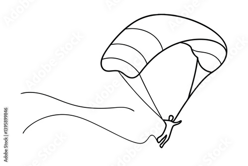 Skydiver Continuous Line Art Minimalist Parachuting Adventure Sport Outline Drawing