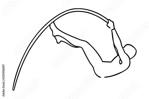 Athlete In Action Pole Vault Sport Black Outline Silhouette Style Design
