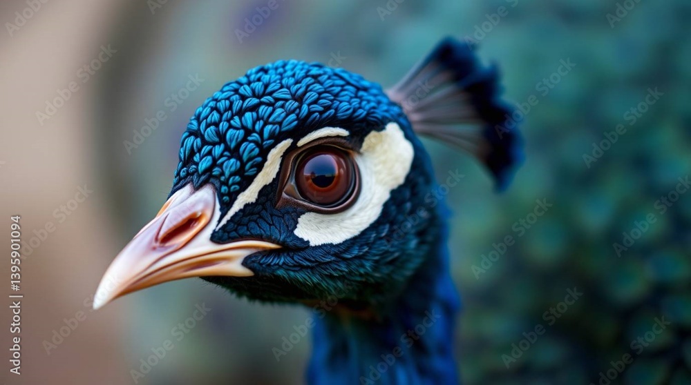 Adorable and charming close-up of a peacock, soft focus, emphasizing its cute features. Adorable and charming close-up of a peacock, soft focus, emphasizing its cute features.