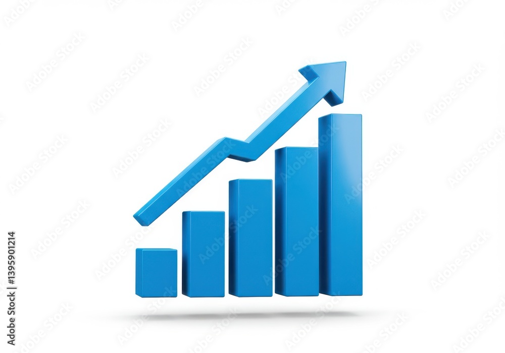 Blue graphic showing an upward trend with bars and arrow Blue graphic showing an upward trend with bars and arrow