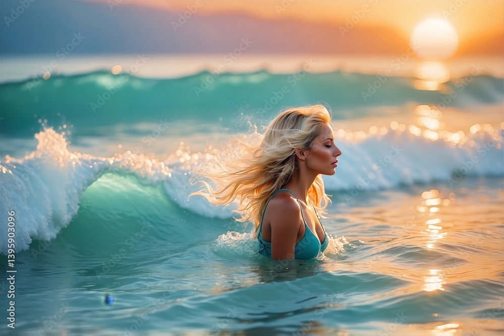 Naklejka premium Ocean Goddess at Golden Hour