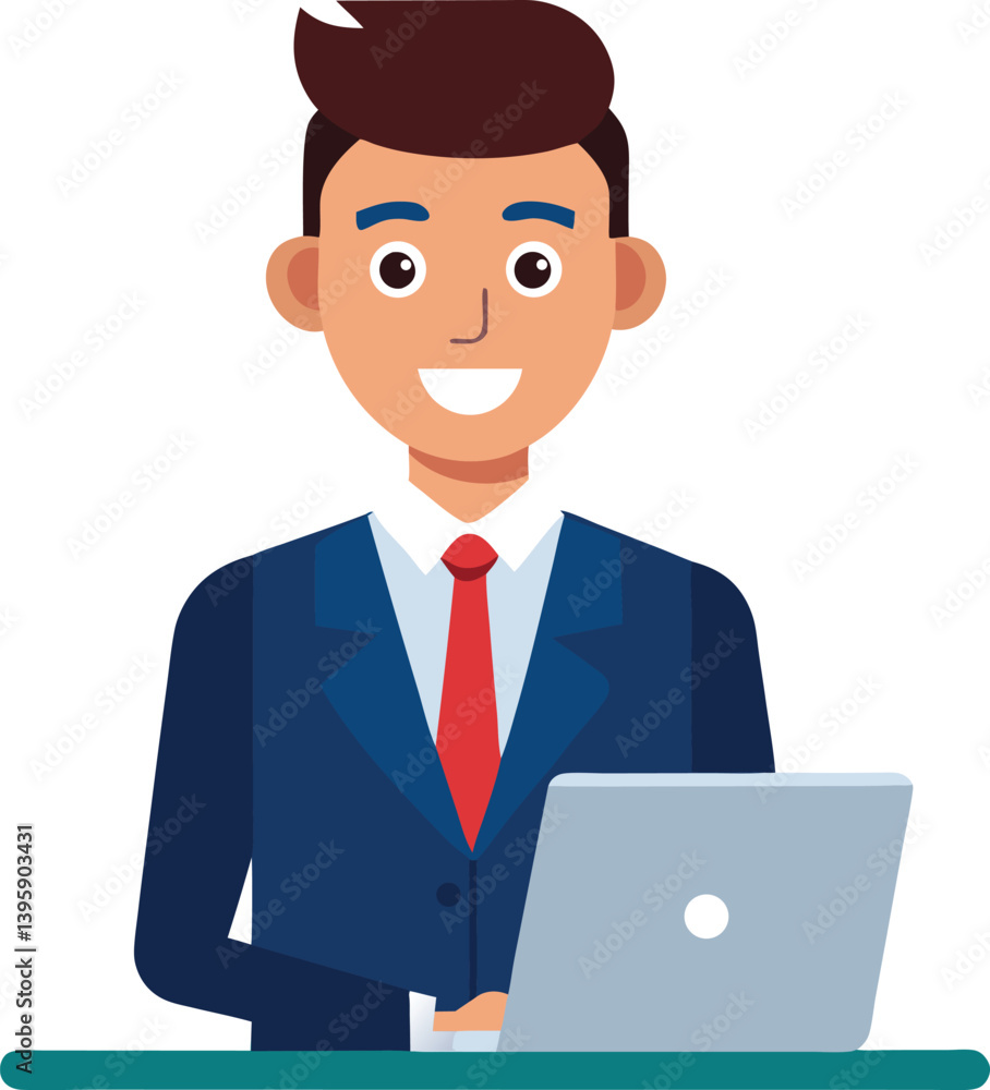 Businessman Working on Laptop Vector, Office Professional Male Illustration Businessman Working on Laptop Vector, Office Professional Male Illustration