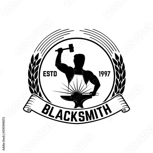 blacksmith, iron works labels, badges and design elements. Iron works emblems.