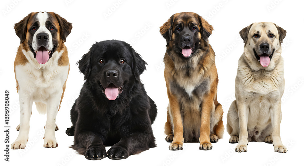 Group of Four Large Breed Dogs Posing Against White Background Group of Four Large Breed Dogs Posing Against White Background