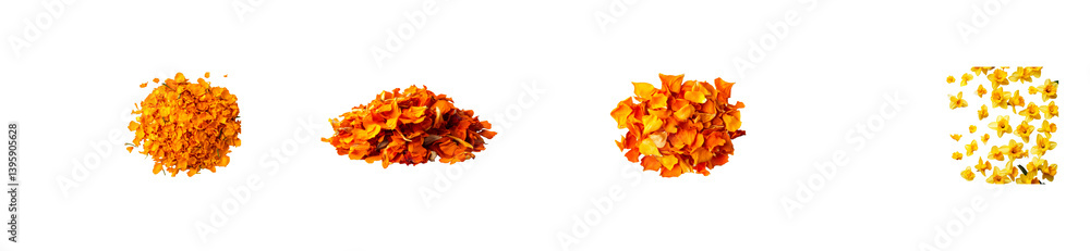Orange flower petals heaps and falling, floral confetti , cut out transparent Orange flower petals heaps and falling, floral confetti , cut out transparent