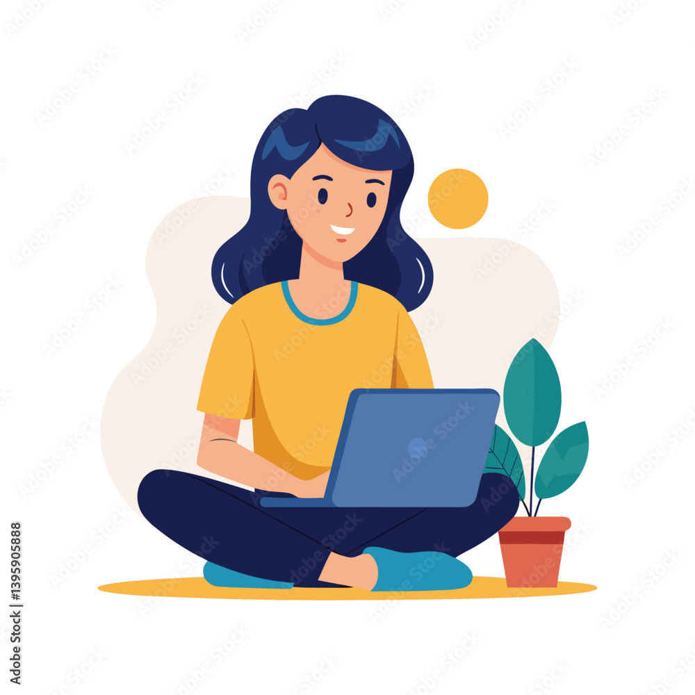 Women working on laptop vector art isolated on a white background, Women working on laptop vector art isolated on a white background,