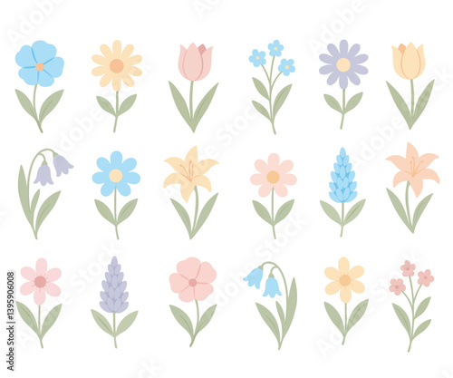 zarte Blumen Set Wiesenblumen pastell 