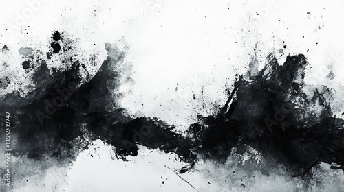 Obraz na płótnie Abstract shape Ink splatter. Smoke black and white colors watercolor and ink cloud blot on white background w salonie