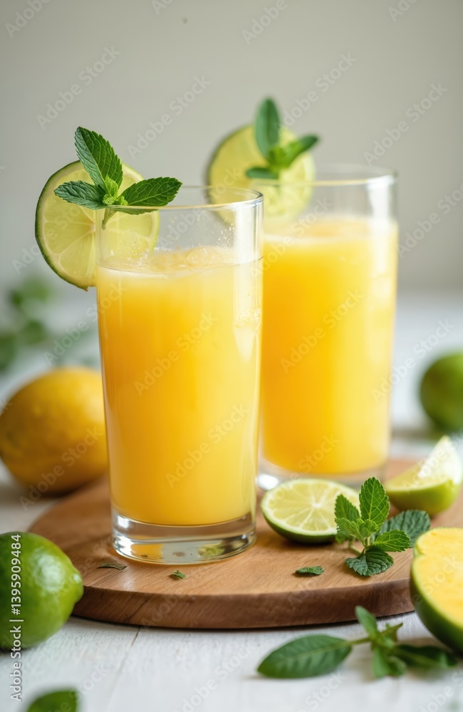 Refreshing Aam Panna drink recipe in glasses. Raw mango juice with lime, mint leaves. Indian summer beverage, vegetarian cocktail, healthy refreshment. Close-up photo of colorful drink decoration. Refreshing Aam Panna drink recipe in glasses. Raw mango juice with lime, mint leaves. Indian summer beverage, vegetarian cocktail, healthy refreshment. Close-up photo of colorful drink decoration.