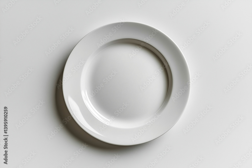 Hyper-realistic image of a white ceramic plate on a white background, isolated, top-down view
Hyper-realistic image of a white ceramic plate on a white background, isolated, top-down view