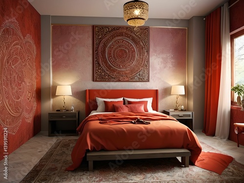 Wallpaper depicting a bedroom. A soothing and harmonious ensemble.
